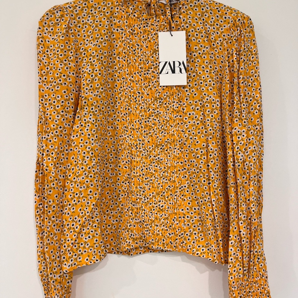 Zara Mustard Floral Blouse for Women